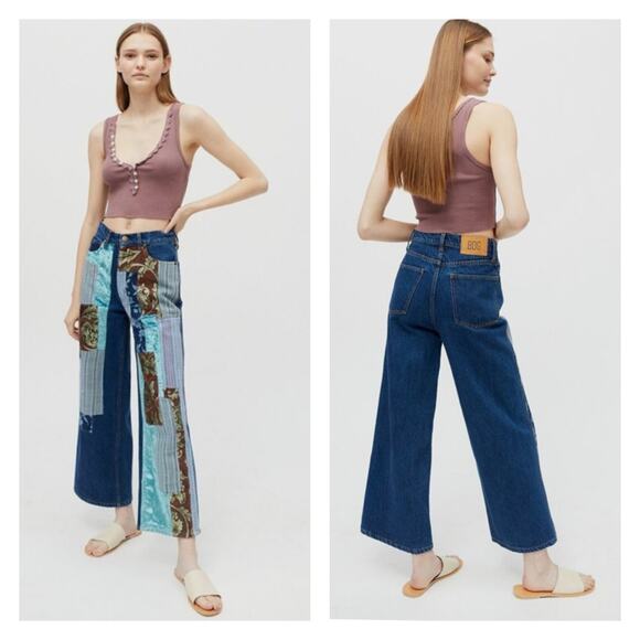 Urban Outfitters BDG High Waisted Wide Leg Boho Patchwork Jeans Size 25 - Picture 1 of 11